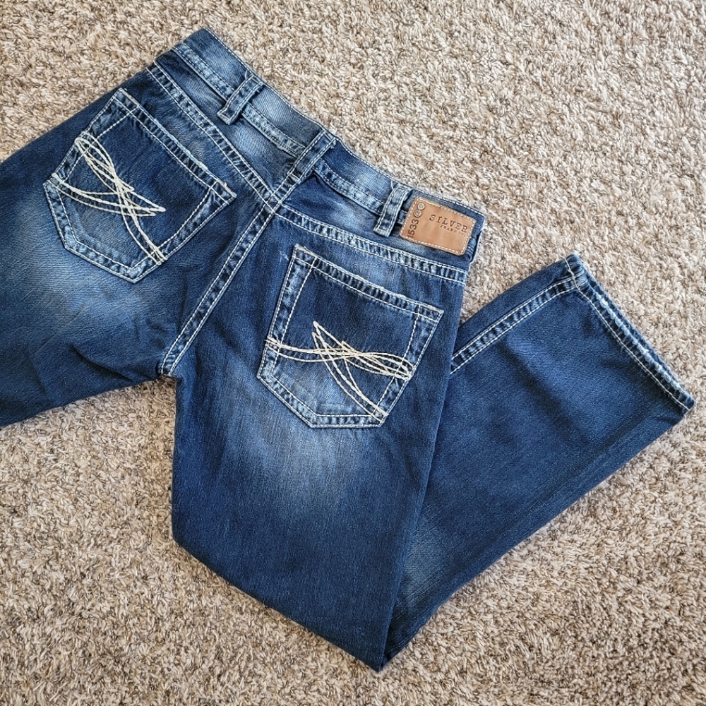 Silver Jeans | 925 Series Straight 38X32 Contrast Stitch Denim Blue Jeans Y2K
